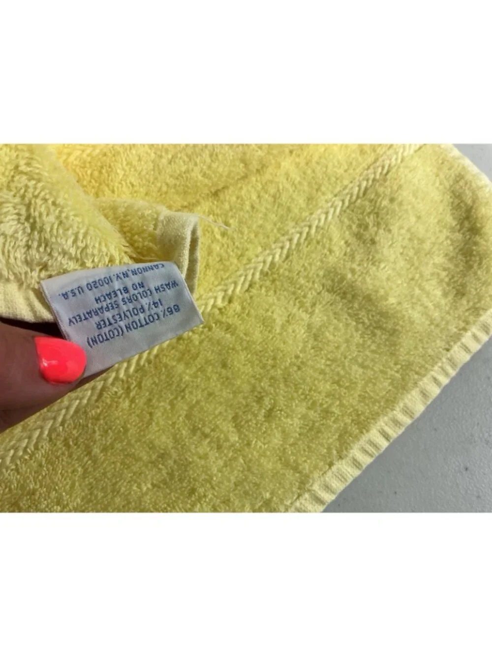 Vintage Cannon Yellow Bath Towel Floral Basket Embroidered